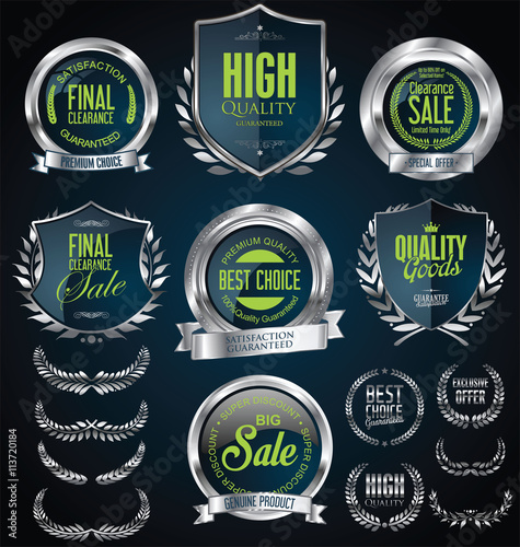 Silver sale shields laurel wreaths and badges collection