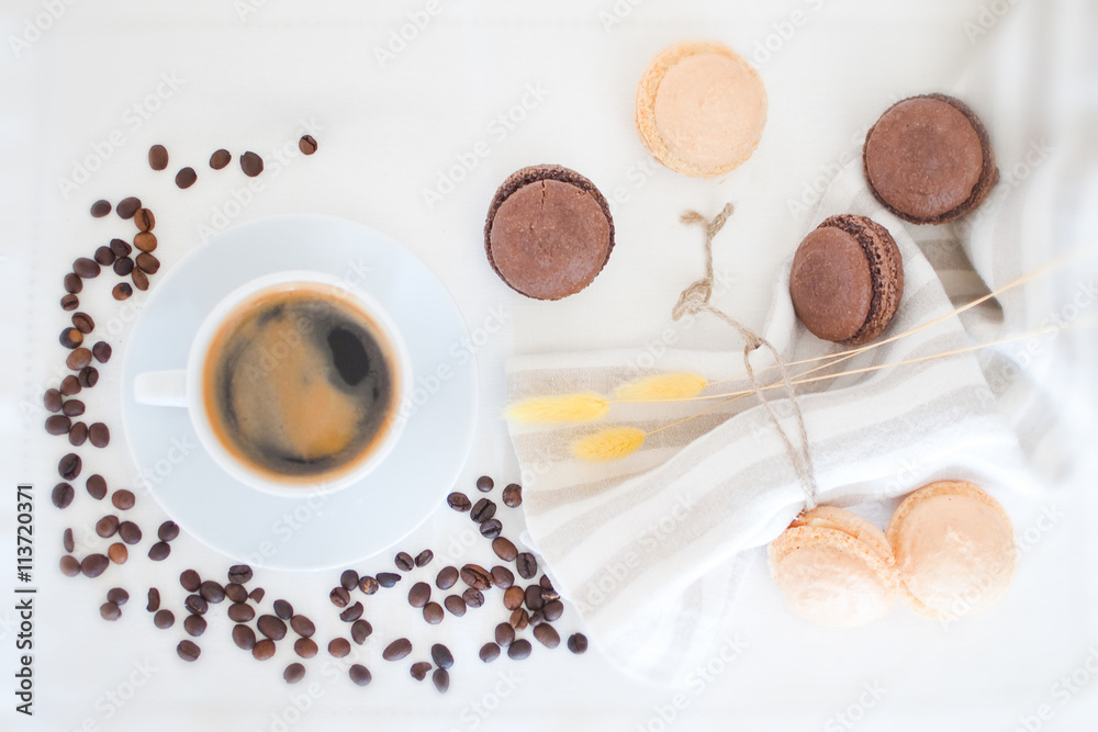 Dark coffee, grain and tasty sweet macaroon Dark coffee, grain and tasty sweet macaroon