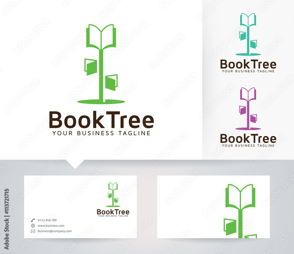 Book Tree vector logo with business card template Book Tree vector logo with business card template