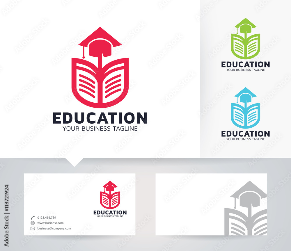 Education vector logo with business card template
