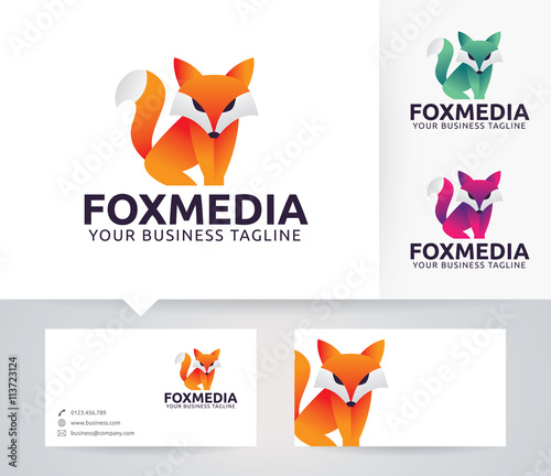 Fox Media vector logo with business card template