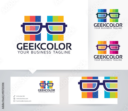 Geek Color vector logo with business card template