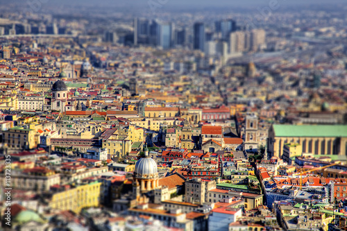 Naples aerial view with Tilt shift effect