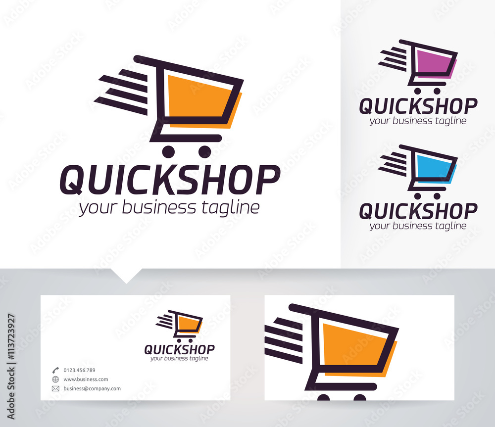 Quick Shop vector logo with business card template