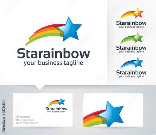 Star Rainbow vector logo with business card template