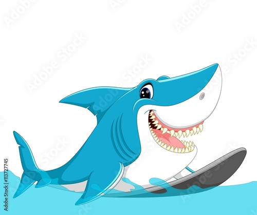 cute shark surfing cartoon