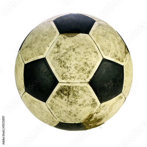 Shabby soccer ball isolated on white background with clipping pa