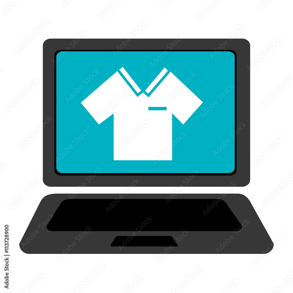 black laptop with blue screen and white shirt over isolated background,vector illustration black laptop with blue screen and white shirt over isolated background,vector illustration
