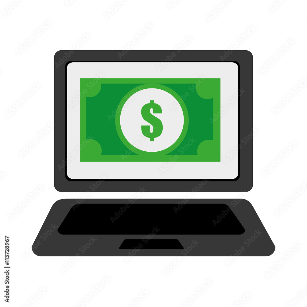 black laptop with colorful money icon on the screen over isolated background,vector illustration black laptop with colorful money icon on the screen over isolated background,vector illustration