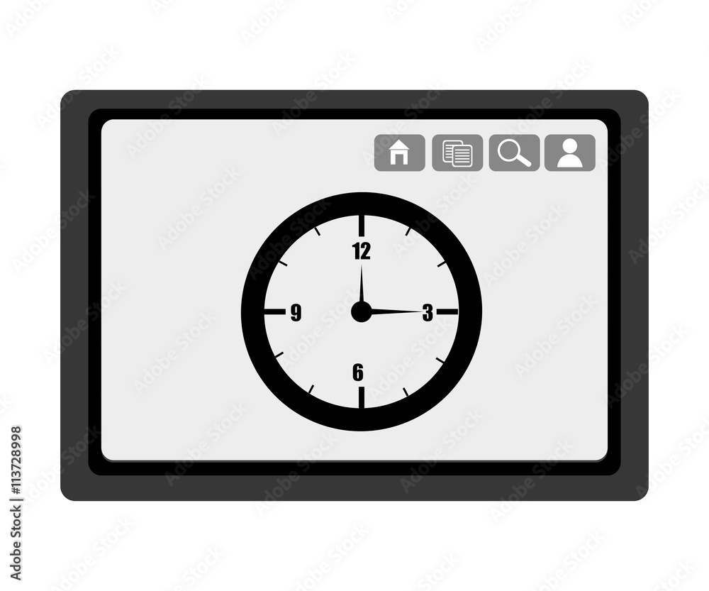 black electronic device with black clock and media icon on the screen over isolated background,vector illustration black electronic device with black clock and media icon on the screen over isolated background,vector illustration