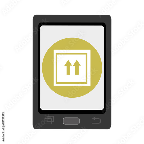 black smartphone with green circle and white box and arrows icon over isolated background,vector illustration photo