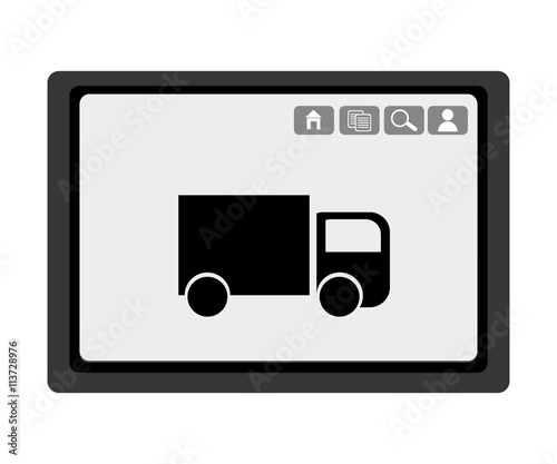 black electronic device with black truck and media  icon on the screen over isolated background,vector illustration  © Gstudio