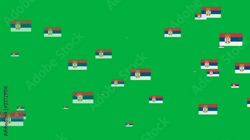 Isolated moving Serbia heart flag particles on green background. Flags of  Serbia. Serbia national flags.