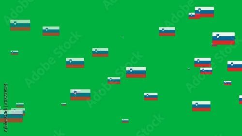 Isolated moving Slovenia heart flag particles on green background. Flags of  Slovenia. Slovenia national flags.