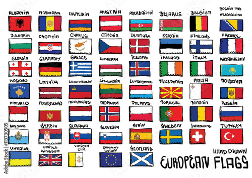 European hand drawn flags