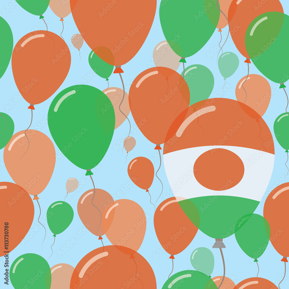 Niger National Day Flat Seamless Pattern. Flying Celebration Balloons in Colors of Nigerian Flag. Happy Independence Day Background with Flags and Balloons. Niger National Day Flat Seamless Pattern. Flying Celebration Balloons in Colors of Nigerian Flag. Happy Independence Day Background with Flags and Balloons.