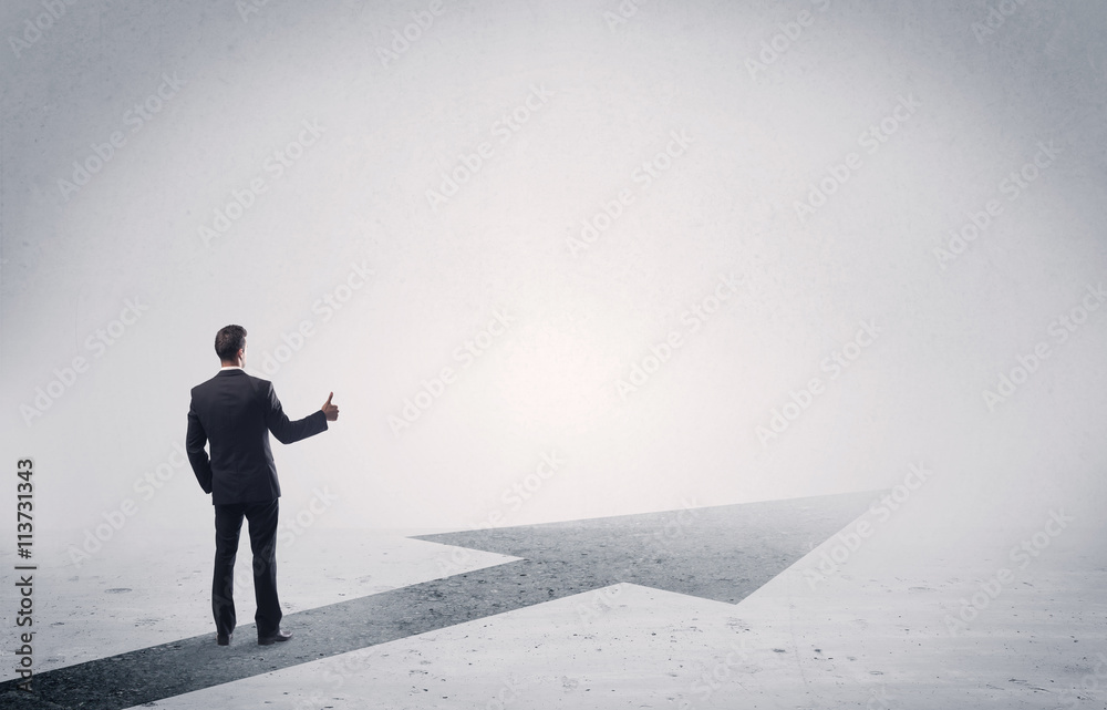 Standing salesman looking ahead with arrow Standing salesman looking ahead with arrow