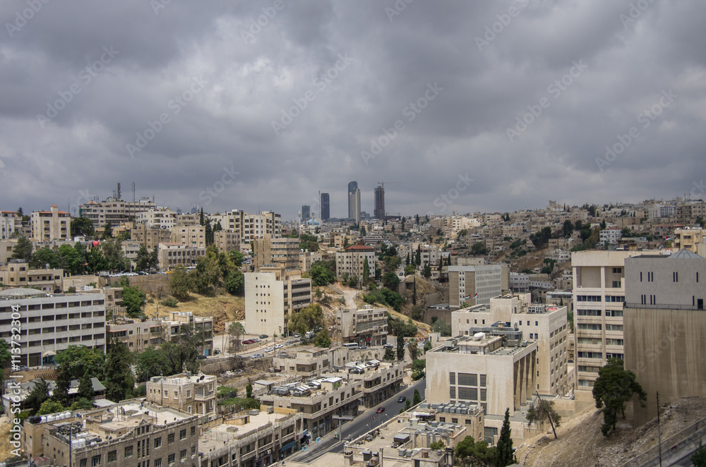 Cityscape of Amman downtown with skyscrapers at background, Jordan