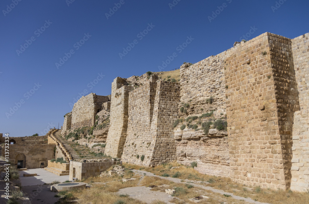Walls of the Kerak Castle, a large crusader castle in Kerak (Al Karak) in Jordan Walls of the Kerak Castle, a large crusader castle in Kerak (Al Karak) in Jordan