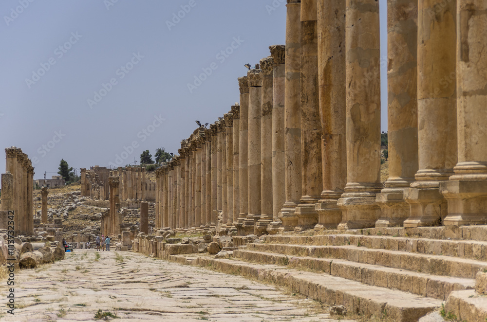 Columns of the cardo maximus, Ancient Roman city of Gerasa of Antiquity , modern Jerash, Jordan