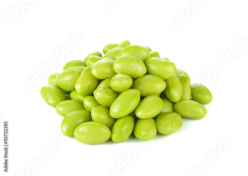 Green soybeans on white background