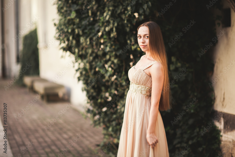 Beautiful girl with long hair posing near tree in vavel Krakow