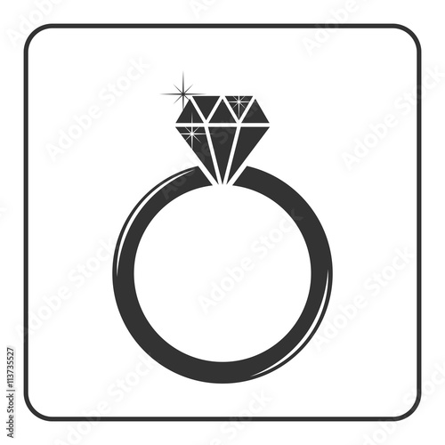Diamond engagement ring icon. Shiny sparkle crystal sign. Black circle silhouette isolated on white background Flat fashion design element. Symbol engagement, gift, jewel expensive Vector Illustration