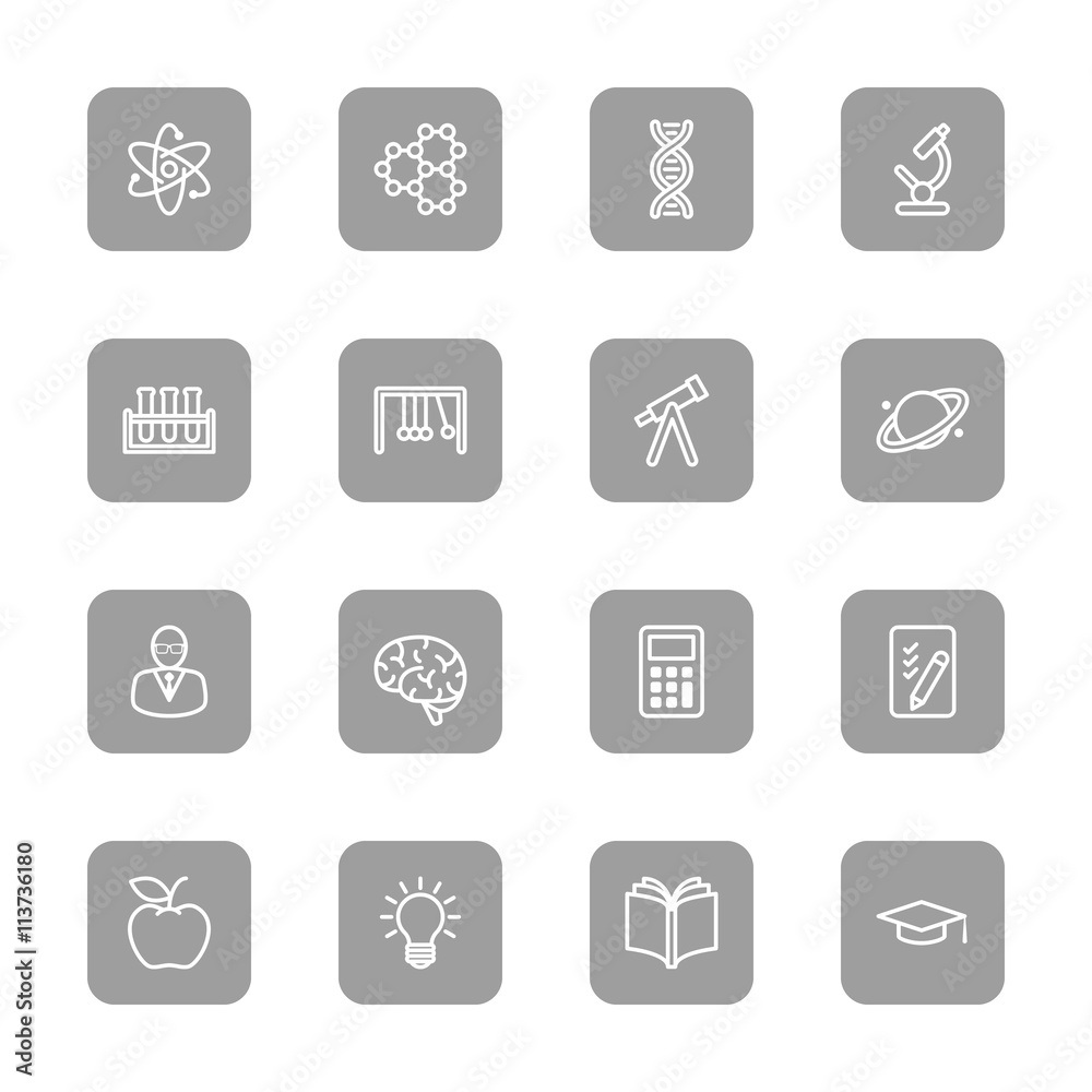 line education and science icon set on gray rounded rectangle for web design, user interface (UI), infographic and mobile application (apps) line education and science icon set on gray rounded rectangle for web design, user interface (UI), infographic and mobile application (apps)