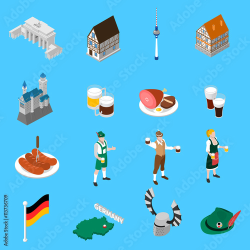 German Culture Traditions Isometric Icons Collection 