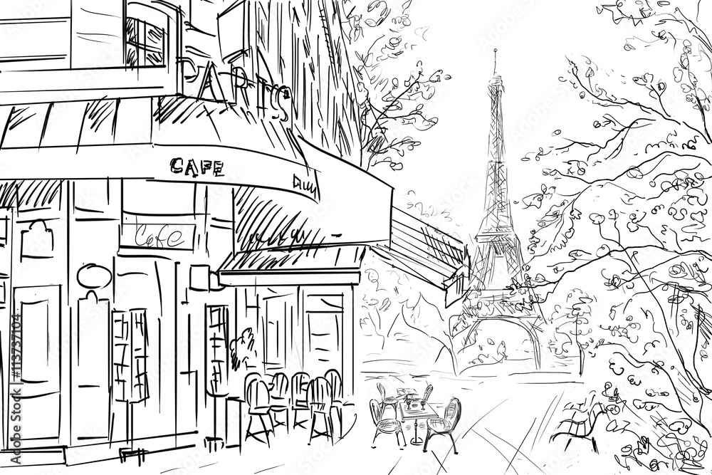 Street in paris - sketch illustration concept Stock Photo | Adobe Stock