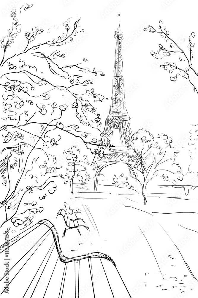 Street in paris - sketch illustration concept Stock Photo | Adobe Stock