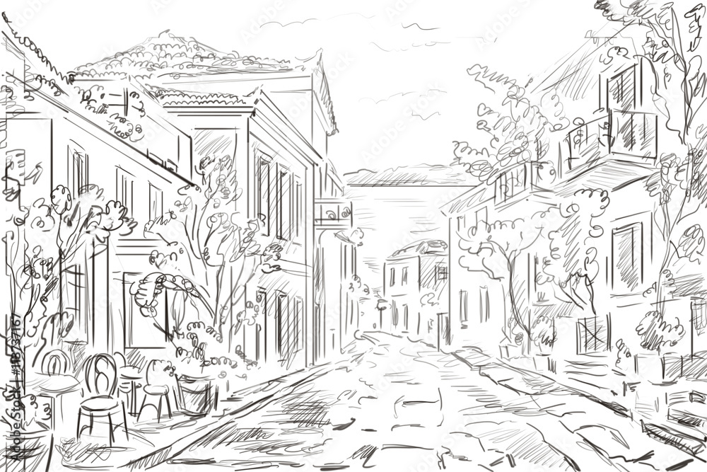 illustration the greek town - sketch concept