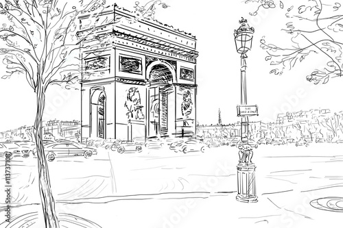 Sticker Street in paris -  sketch illustration concept