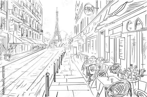 Ulica w Paris - szkic ilustracji koncepcji