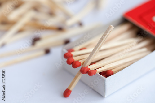 Wooden match in the box