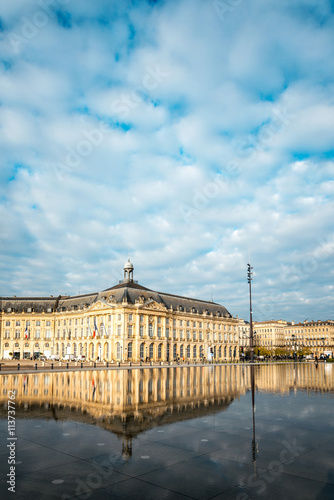 Street view of Place De La Bourse in Bordeaux city, France Europ