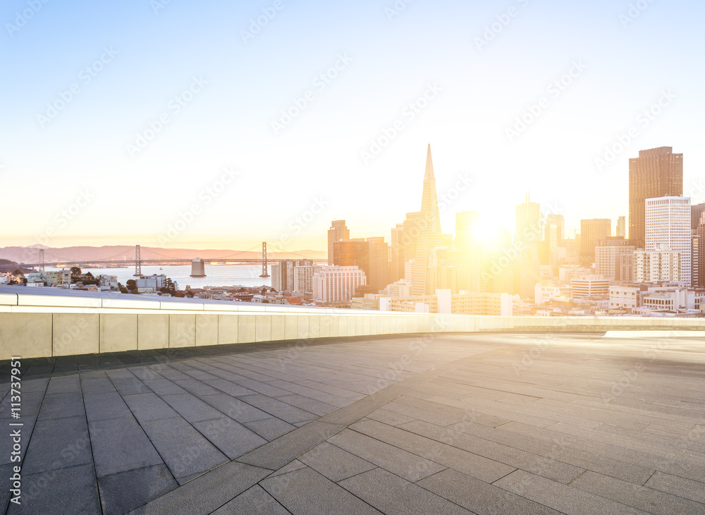 floor with cityscape and skyline of san franciscso