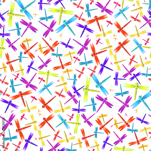 Dragonfly multicolor seamless pattern on white