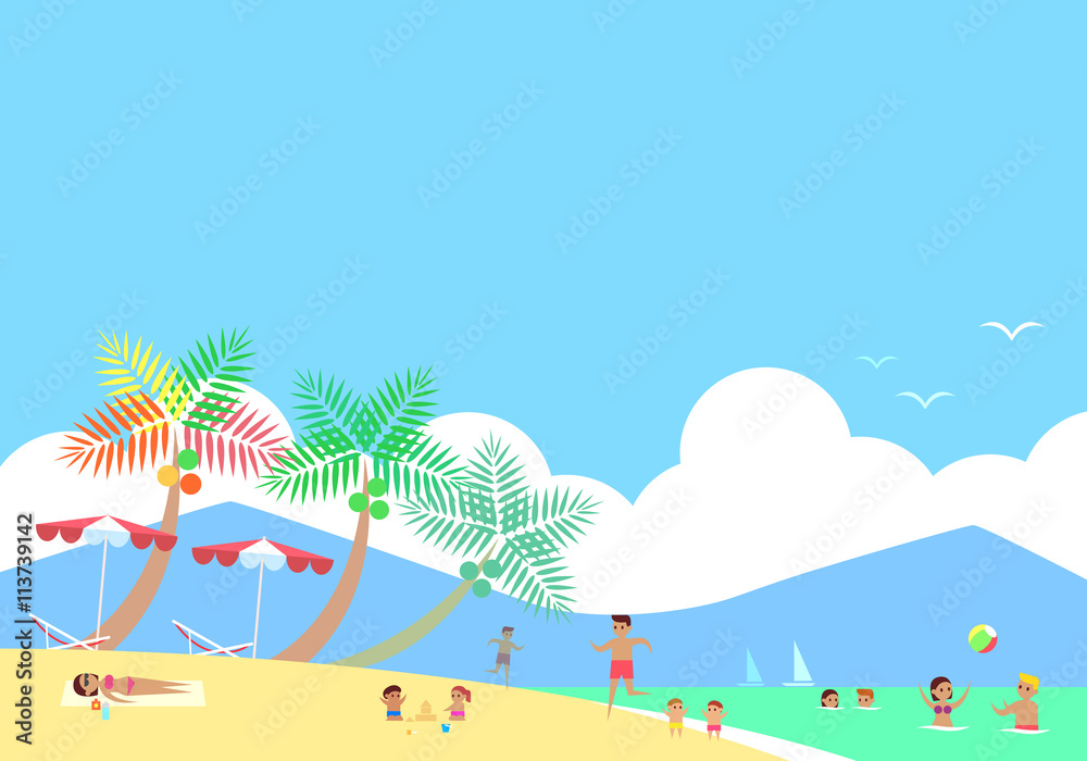 Obraz premium happy on beach, vector