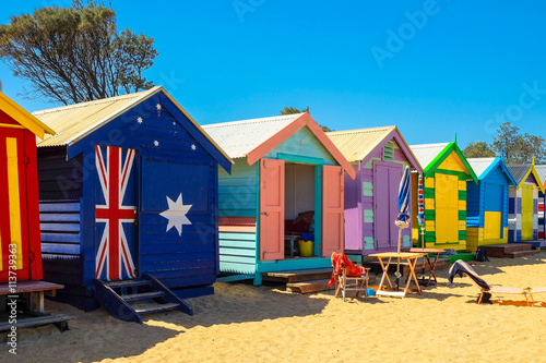 The colorful landmark of Brighton Beach in Melbourne