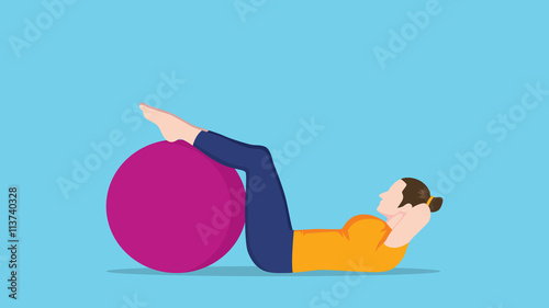 women sit up use exercise ball vector graphic