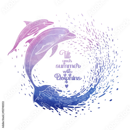Graphic dolphins with circle of water