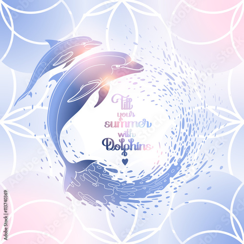 Graphic dolphins with circle of water