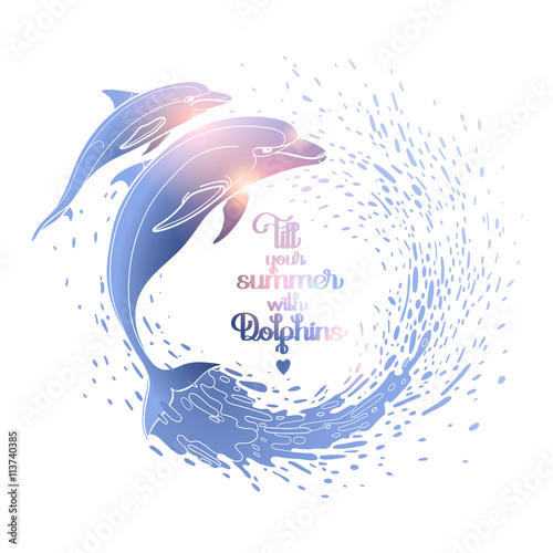 Graphic dolphins with circle of water