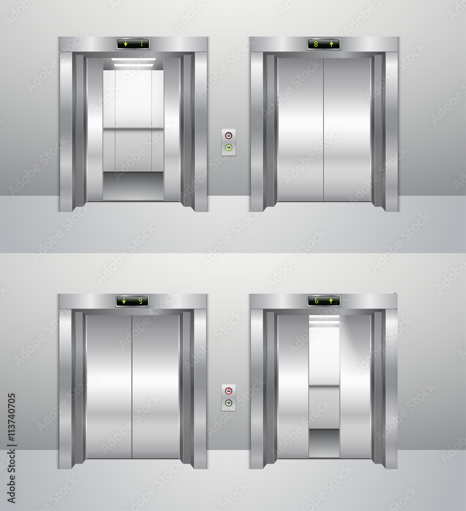 Elevator closed and open, rise up elevator and descent. Elevator closed and open, rise up elevator and descent.
