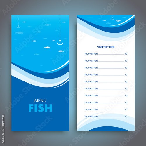 Fish restaurant menu flyer design with seafood