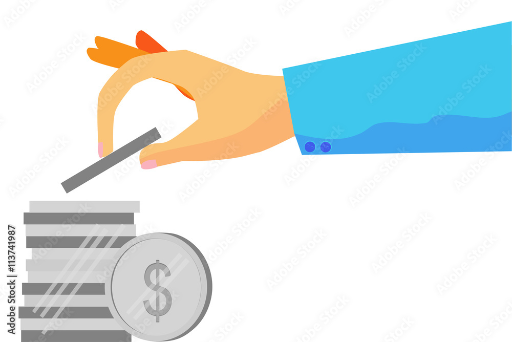 Obraz premium illustration for woman invest her money (silver dollar coins), isolated on white 