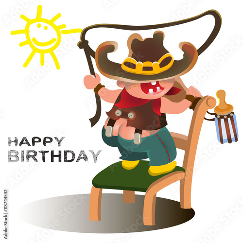 Young cowboy with western hat .Vector happy kid illustration for party birthday