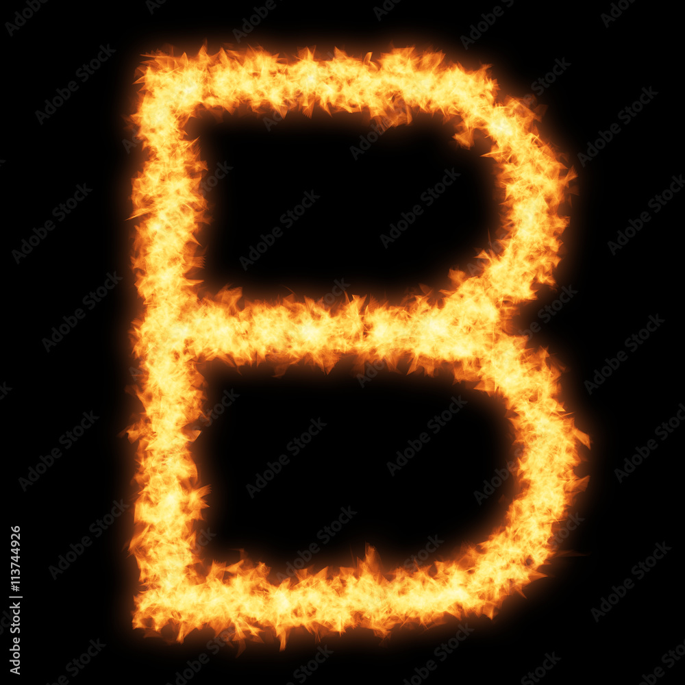 Capital letter B with fire on black background- Helvetica font based ...