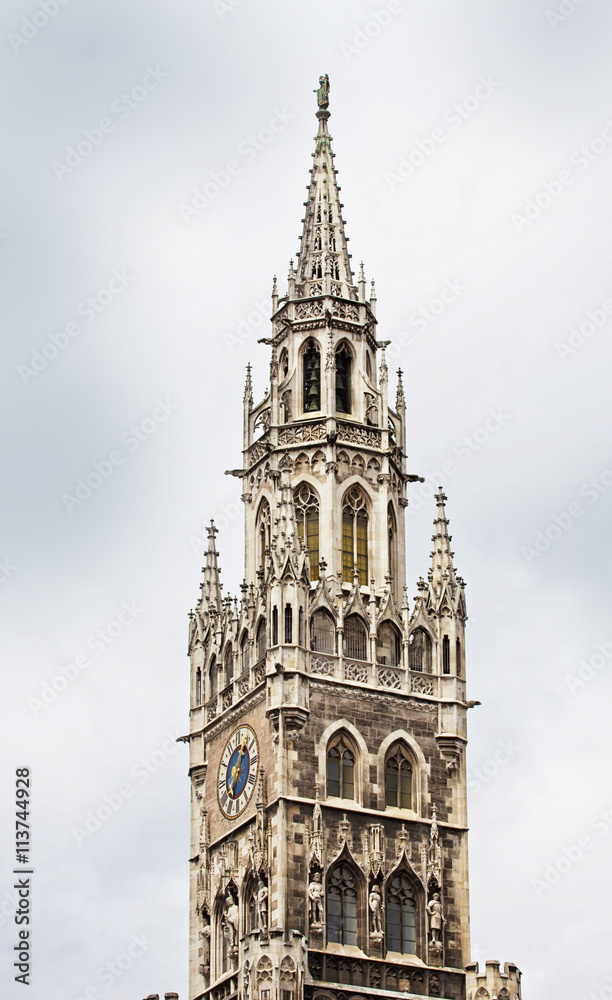 Munich Germany - new City Hall clock tower  in Gothic revival architecture
